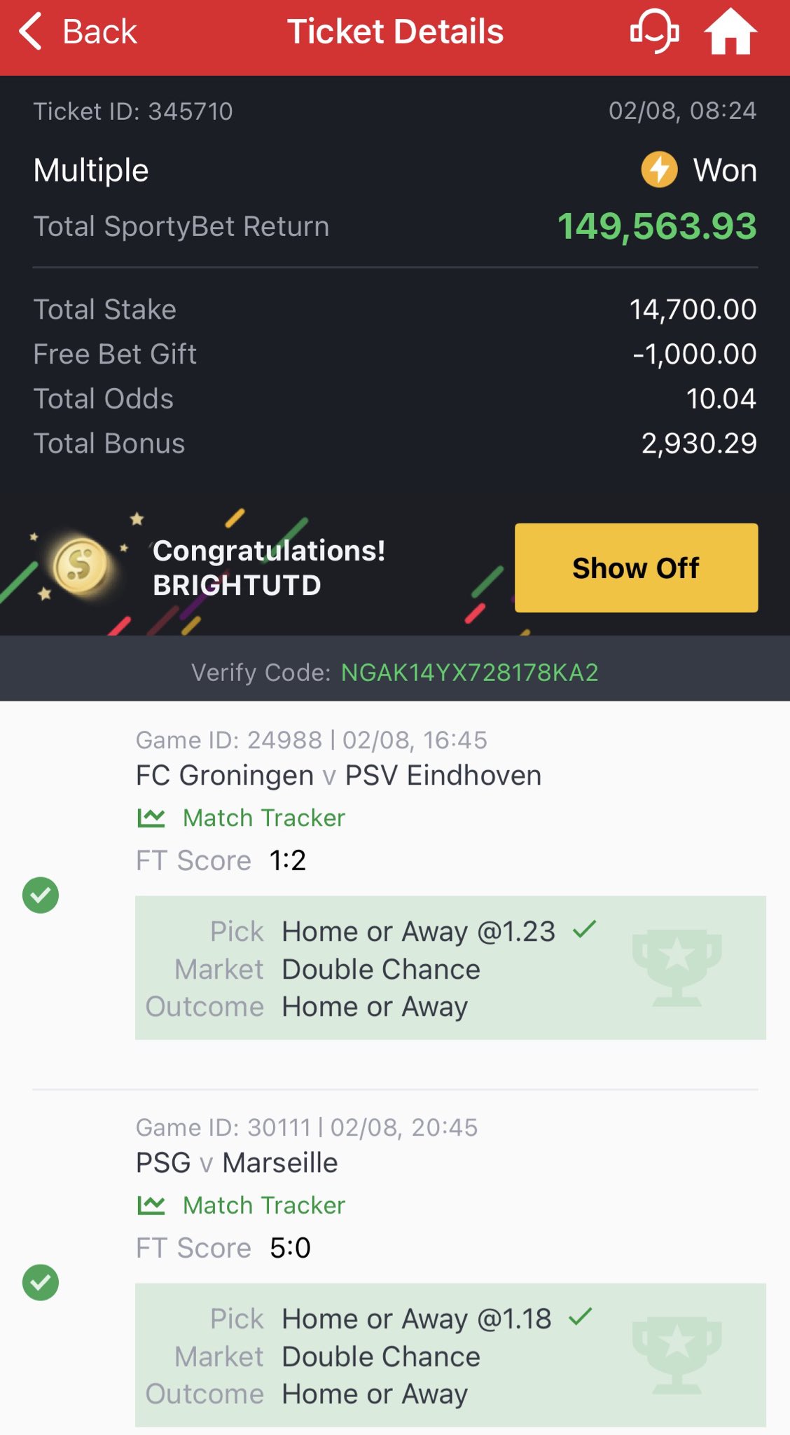 Winning Slip